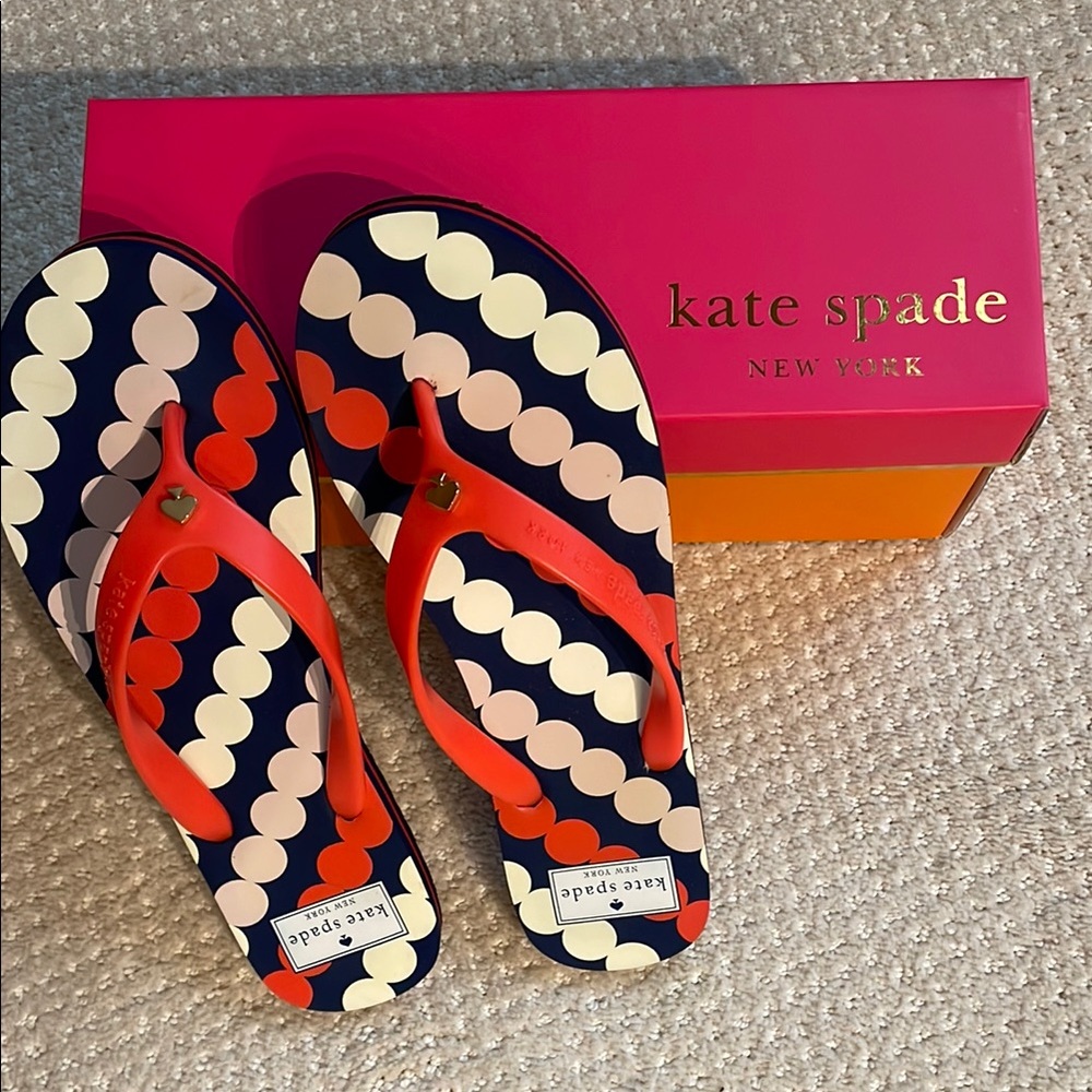 Kate Spade Polka Dot Flip Flops - Red, White, Blue